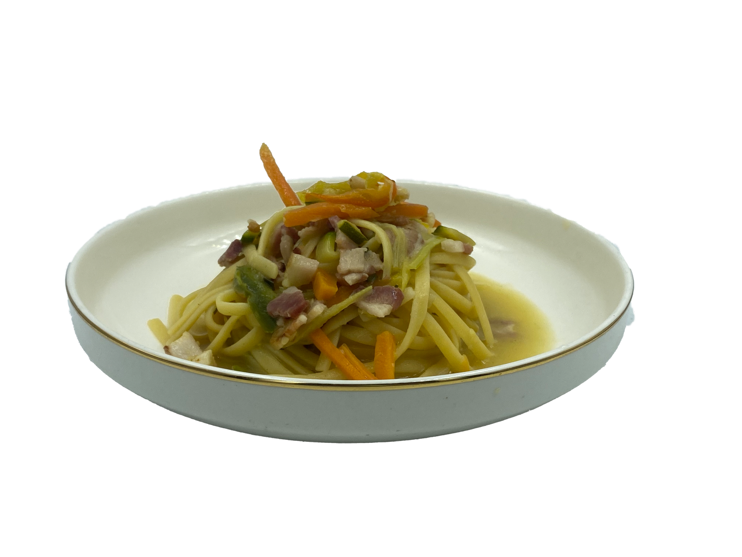 Bavette con guanciale e verdure julienne 280 g.