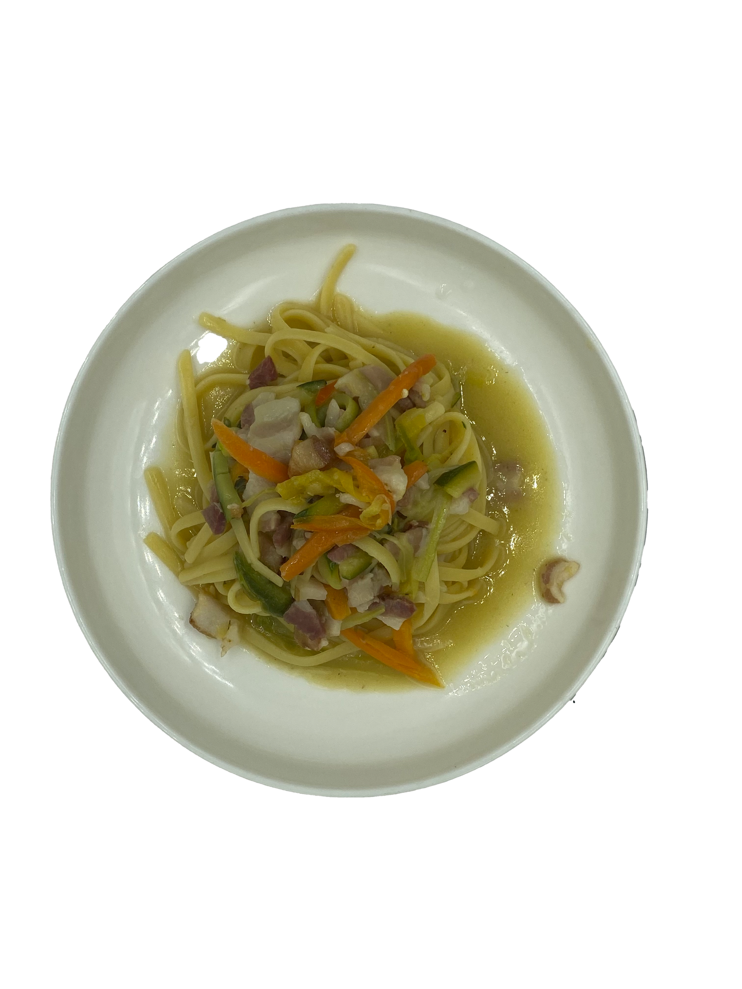 Bavette con guanciale e verdure julienne 280 g.