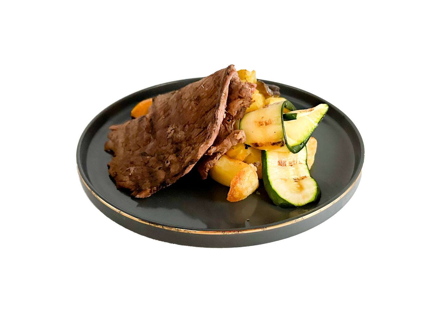 Manzo, patate arrosto e verdure griglia