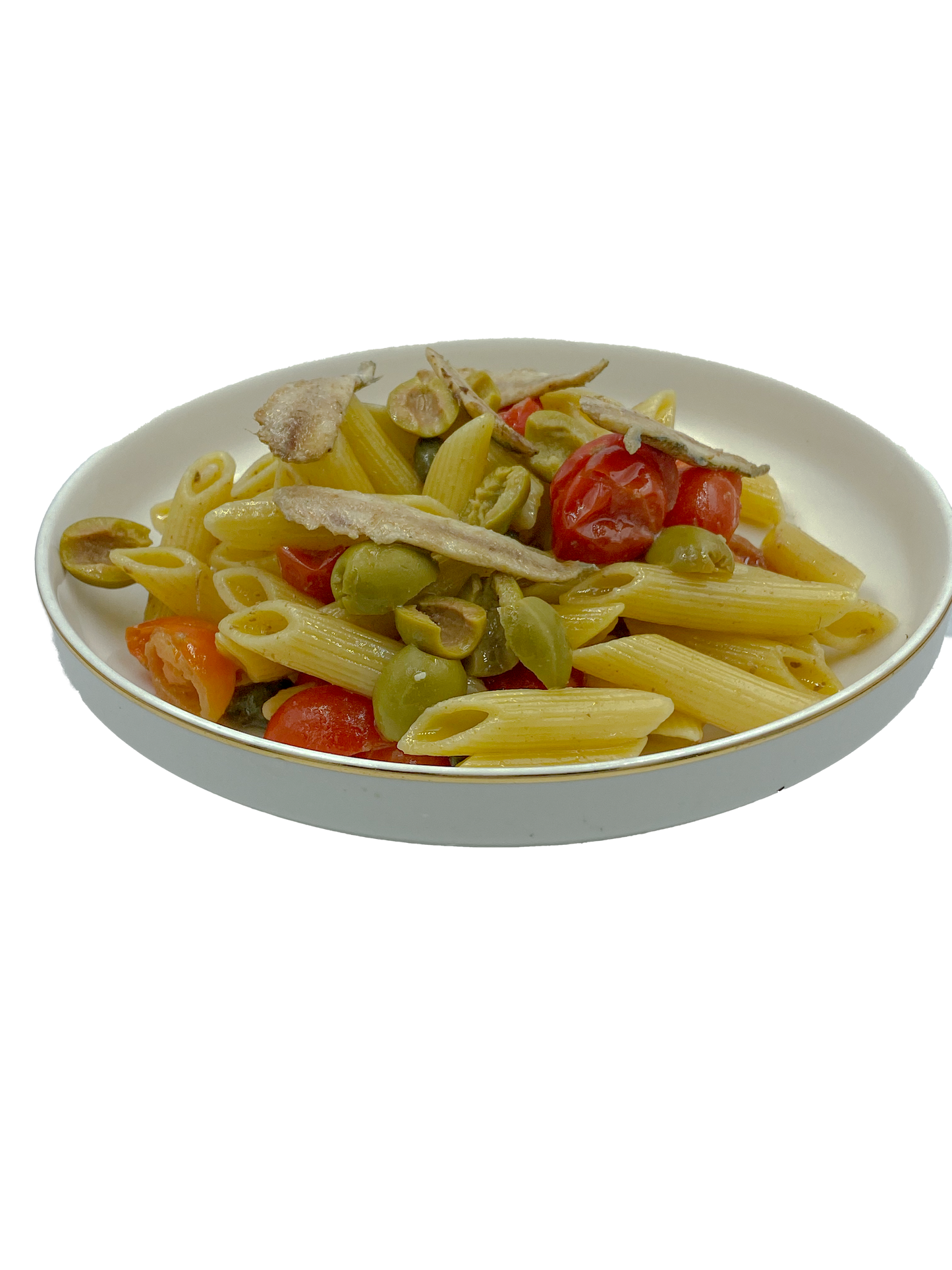 Pasta di Salina (acciughe, capperi, olive, pomodorini, basilico)