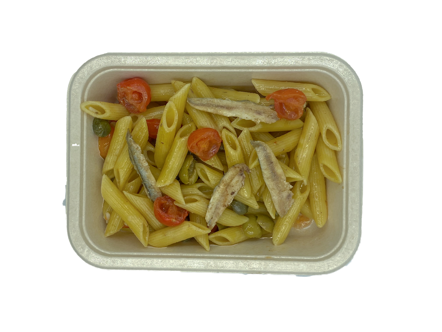 Pasta di Salina (acciughe, capperi, olive, pomodorini, basilico)