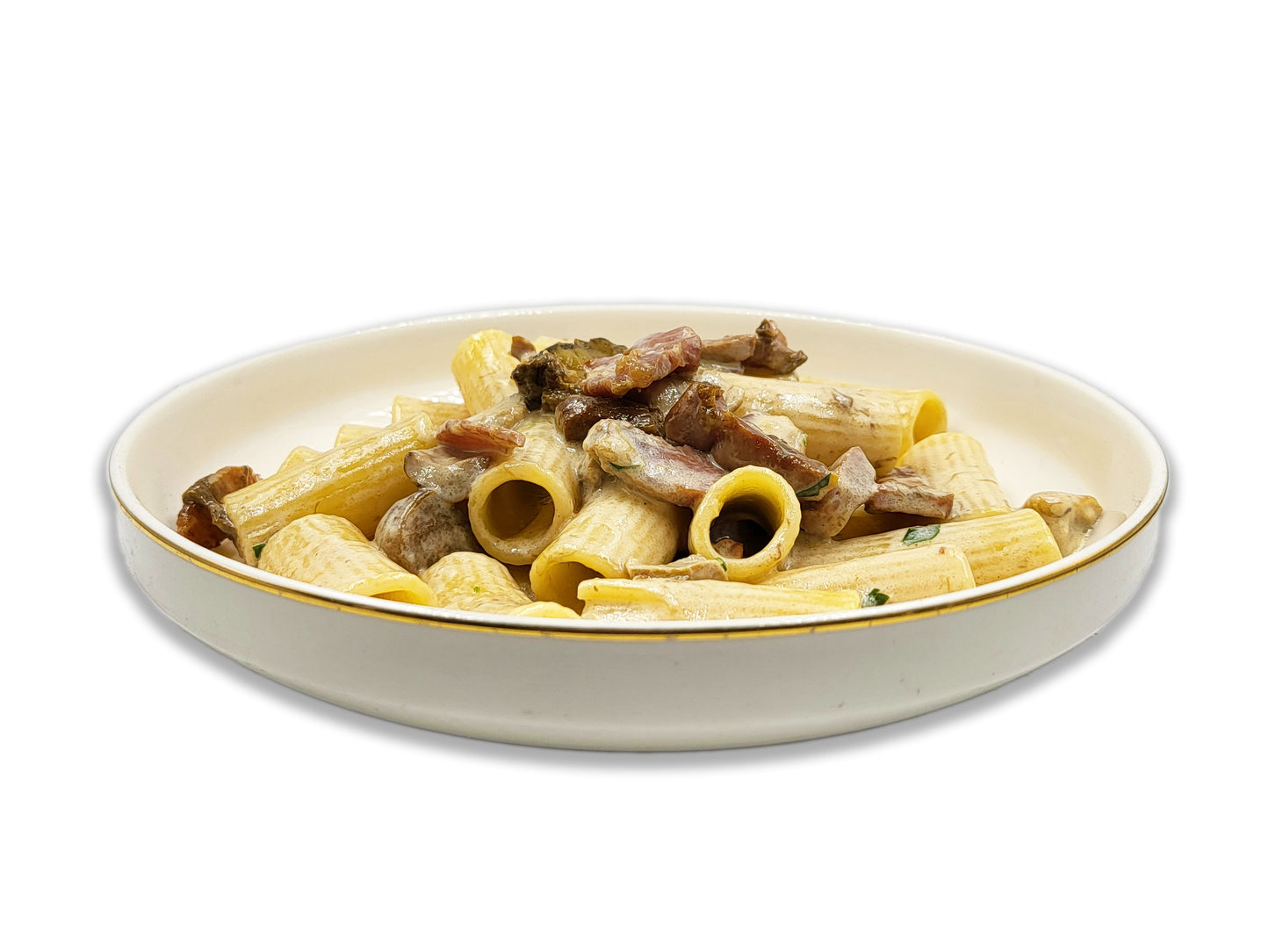 Pasta con funghi porcini e crudo