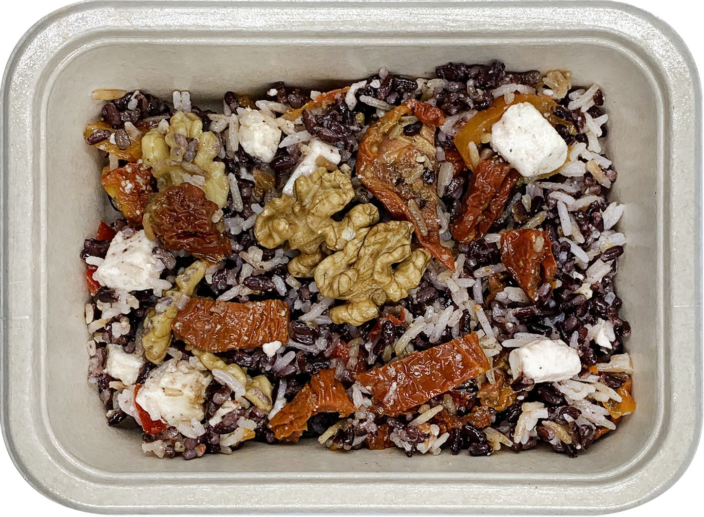 Riso black and white (basmati, venere, feta, noci, pomodori secchi e verdure)
