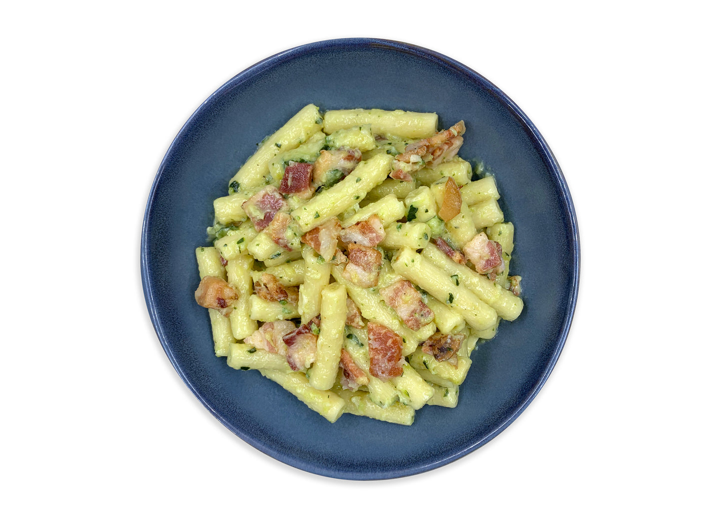 Sedani con crema di zucchine e pancetta croccante