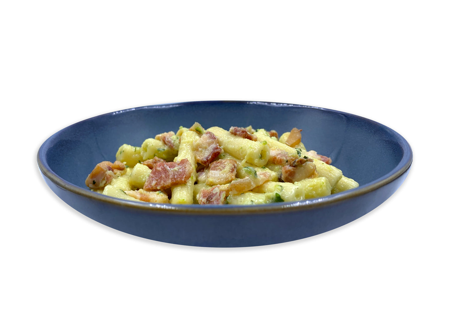 Sedani con crema di zucchine e pancetta croccante