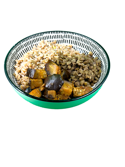 Farro, melanzane e lenticchie