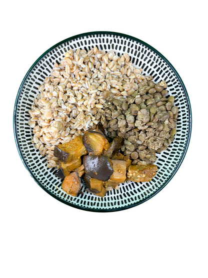 Farro, melanzane e lenticchie