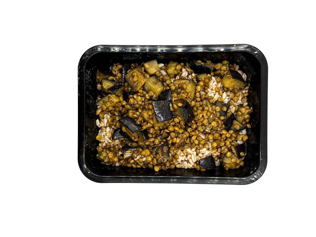 Farro, melanzane e lenticchie