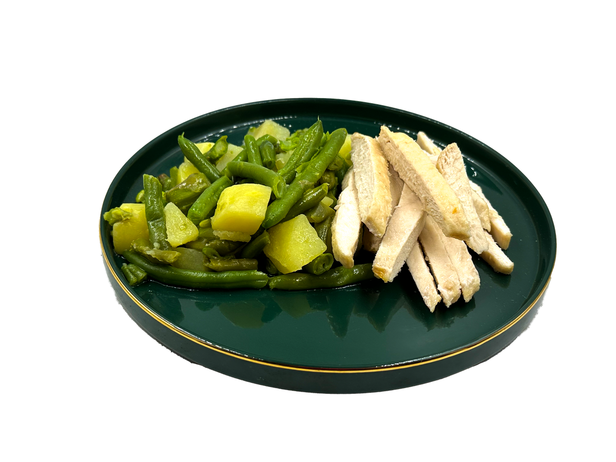 Pollo fagiolini, asparagi e patate