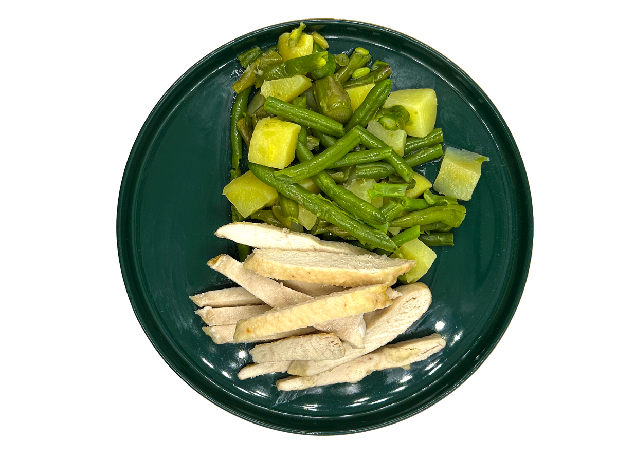 Pollo fagiolini, asparagi e patate