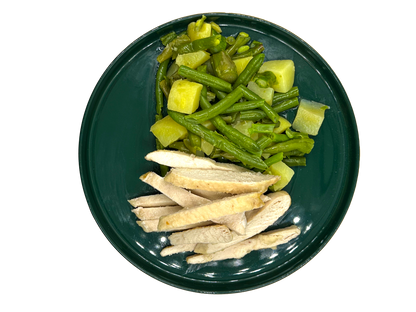 Pollo fagiolini, asparagi e patate