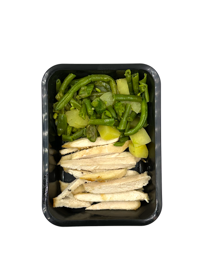 Pollo fagiolini, asparagi e patate