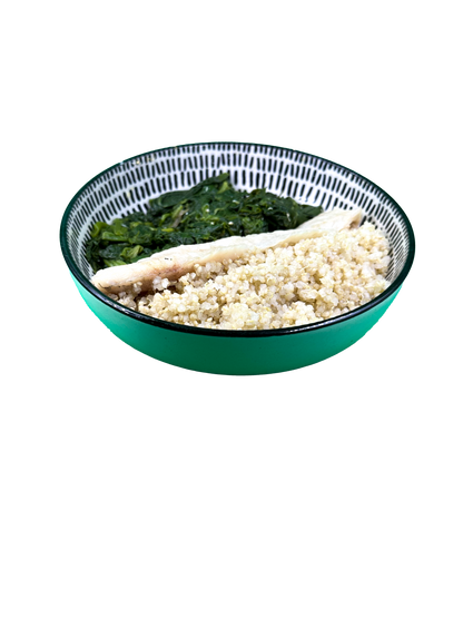 Quinoa, pesce e spinaci