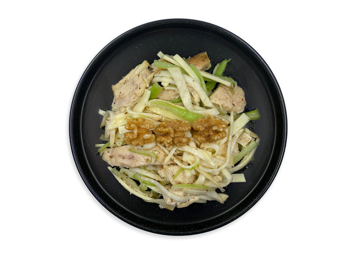 Composta di pollo ai due sedani con noci ed Emmental