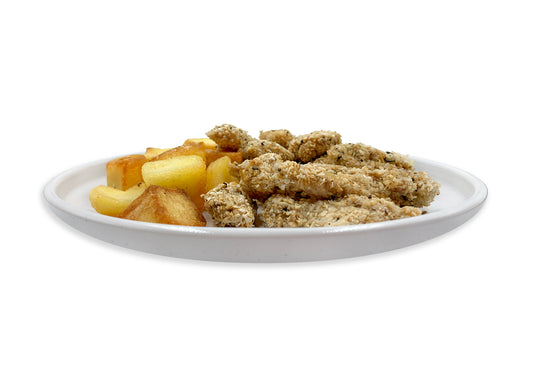 Straccetti di pollo croccante con patate al forno